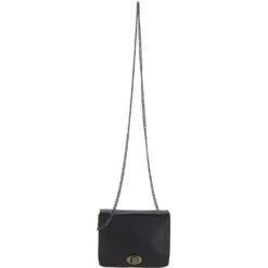 Dipped Leather Cross Body Bag With Chain Strap Black: R-11