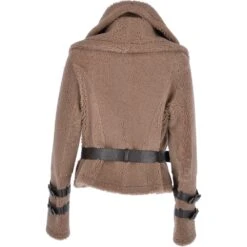 Double Collar Fitted Teddy Sheepskin Flying Jacket Biscuit Brown : Eliza -Luxe Style Central double collar fitted teddy sheepskin flying jacket biscuit brown eliza p3011 13249 image