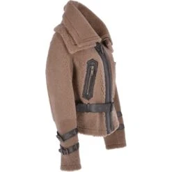 Double Collar Fitted Teddy Sheepskin Flying Jacket Biscuit Brown : Eliza -Luxe Style Central double collar fitted teddy sheepskin flying jacket biscuit brown eliza p3011 13250 image