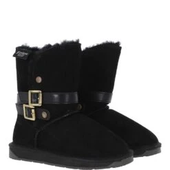 Classic 8" Suede Sheepskin Belt Boots : Black -Luxe Style Central fenland classic 8 suede sheepskin belt boots black p4418 18825 image