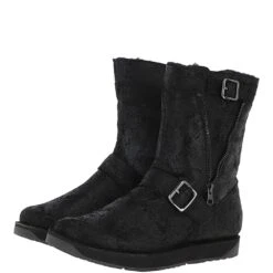 Classic 9" Vintage Sheepskin Biker Boots : Black