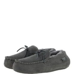 Classic Mens Suede Sheepskin Moccasin Slippers Grey