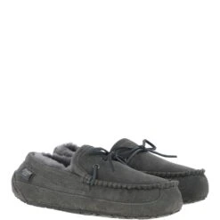 Classic Mens Suede Sheepskin Moccasin Slippers Grey -Luxe Style Central fenland classic mens suede sheepskin moccasin slippers grey p4088 17597 image