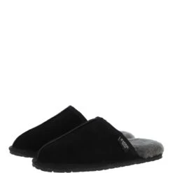 Classic Mens Suede Sheepskin Slippers Black/gray