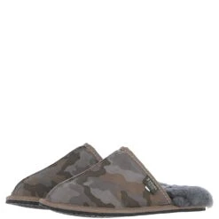 Classic Mens Suede Sheepskin Slippers Camo Green