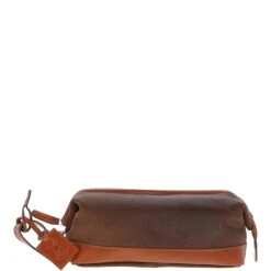 Cow Oily Leather Wash Bag Brown/Tan Buff: FEN-787
