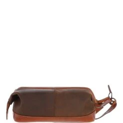 Cow Oily Leather Wash Bag Brown/Tan Buff: FEN-787 -Luxe Style Central fenland cow oily leather wash bag brown tan buff fen 787 p5707 20294 image