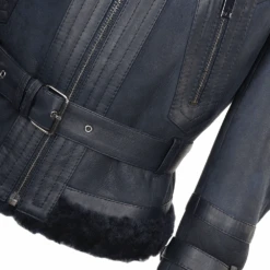 Fitted Sheepskin Aviator Flying Jacket Navy: Winnipeg -Luxe Style Central fitted sheepskin aviator flying jacket navy winnipeg p1451 6490 image