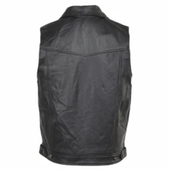 Four Pocket Sleeveless Leather Biker Jacket Black : Crusader -Luxe Style Central four pocket sleeveless leather biker jacket black crusader p976 4224 image