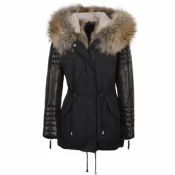 Hooded Racoon Tipped Fur Parka Black : Gwenn