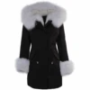 Hooded Toscana Tipped Fur Parka With Detachable Fur Trim Lining Black/white : Kaylee -Luxe Style Central hooded toscana tipped fur parka with detachable fur trim lining black white kaylee p1432 6245 image