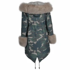 Hooded Toscana Tipped Military Parka With Detachable Fur Trim Lining Khaki/beige : Kaylee -Luxe Style Central hooded toscana tipped military parka with detachable fur trim lining khaki beige kaylee p1429 6184 image