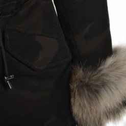 Hooded Toscana Tipped Military Parka With Detachable Fur Trim Lining Khaki Green/ Brown : Kaylee -Luxe Style Central hooded toscana tipped military parka with detachable fur trim lining khaki green brown kaylee p1430 6255 image