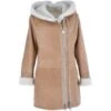 Ladies Hooded Sheepskin Coat Tan : Amber