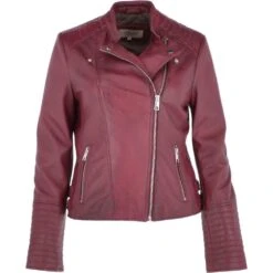 Ladies Leather Biker Jacket Bordeaux: Casey