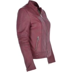 Ladies Leather Biker Jacket Bordeaux : Lillian -Luxe Style Central ladies leather biker jacket bordeaux lillian p3414 14923 image