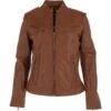 Ladies Leather Biker Jacket Tan : Enya