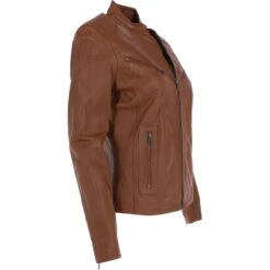 Ladies Leather Biker Jacket Tan : Enya -Luxe Style Central ladies leather biker jacket tan enya p3969 17053 image