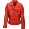 Ladies Vegetable Tanned Leather Biker Jacket Red : Eleonare -Luxe Style Central ladies vegetable tanned leather biker jacket red eleonare p2304 10509 image