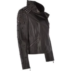 Ladies Vegetable Tanned Leather Studded Biker Jacket Black : Osha -Luxe Style Central ladies vegetable tanned leather studded biker jacket black osha p3218 14188 image