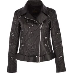 Ladies Vegetable Tanned Leather Studded Biker Jacket : Ellaria