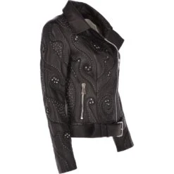 Ladies Vegetable Tanned Leather Studded Biker Jacket : Ellaria -Luxe Style Central ladies vegetable tanned leather studded biker jacket ellaria p3220 14192 image