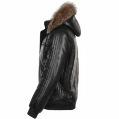 Lambskin Leather And Sheepskin Lined Hooded Jacket : Odin -Luxe Style Central lambskin leather and sheepskin lined hooded jacket odin p1355 6366 image