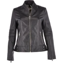 Leather Biker Jacket Black : Lillian