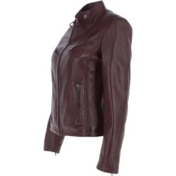Leather Biker Jacket Burgundy : Lola -Luxe Style Central leather biker jacket burgundy lola p5466 19720 image