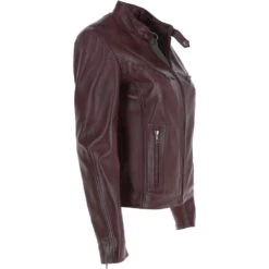 Leather Biker Jacket Burgundy : Lola -Luxe Style Central leather biker jacket burgundy lola p5466 19722 image