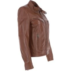 Leather Biker Jacket Cognac: Lola -Luxe Style Central leather biker jacket cognac lola p5542 20013 image