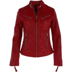 Leather Biker Jacket Red : Lola