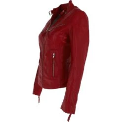 Leather Biker Jacket Red : Lola -Luxe Style Central leather biker jacket red lola p3946 16983 image