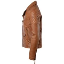 Leather Biker Jacket Tan : Soltau -Luxe Style Central leather biker jacket tan soltau p239 1078 image