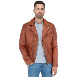 Leather Biker Jacket Tan : Soltau -Luxe Style Central leather biker jacket tan soltau p239 24861 image