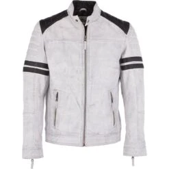 Leather Biker Jacket White : Brody