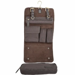 Leather & Canvas Hanging Toiletry Bag Brown/tum : 7010 -Luxe Style Central leather canvas hanging toiletry bag brown tum 7010 p1588 7115 image