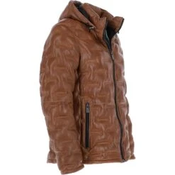 Leather Detachable Hood Puffer Jacket Cognac: Nello -Luxe Style Central leather detachable hood puffer jacket cognac nello p6539 23912 image