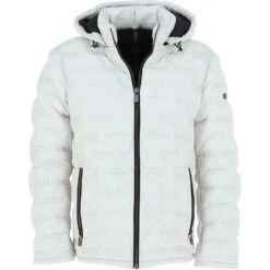 Leather Detachable Hood Puffer Jacket White: Nello