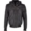 Leather Hooded Bomber Jacket Black : Addison 2 Leather Hooded Bomber Jacket Black : Addison -Luxe Style Central leather hooded bomber jacket black addison p943 13186 image