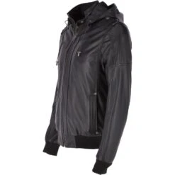 Leather Hooded Bomber Jacket Black : Addison -Luxe Style Central leather hooded bomber jacket black addison p943 13187 image
