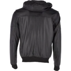 Leather Hooded Bomber Jacket Black : Addison -Luxe Style Central leather hooded bomber jacket black addison p943 13188 image
