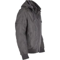 Leather Hooded Bomber Jacket Grey : Addison -Luxe Style Central leather hooded bomber jacket grey addison p2962 13193 image