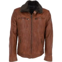 Leather Jacket With Detachable Collar Cognac: Sandor 2