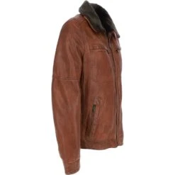 Leather Jacket With Detachable Collar Cognac: Sandor 2 -Luxe Style Central leather jacket with detachable collar cognac sandor 2 p5788 20684 image