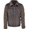Leather Sheepskin And Padded Material Jacket Olive/Brown : Trap-Enzo -Luxe Style Central leather sheepskin and padded material jacket olive brown trap enzo p3051 13480 image