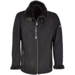 Leather Sheepskin Flying Jacket Black: Anton
