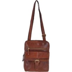 Leather Vintage Medium Flight Shoulder Bag Tan : G-33
