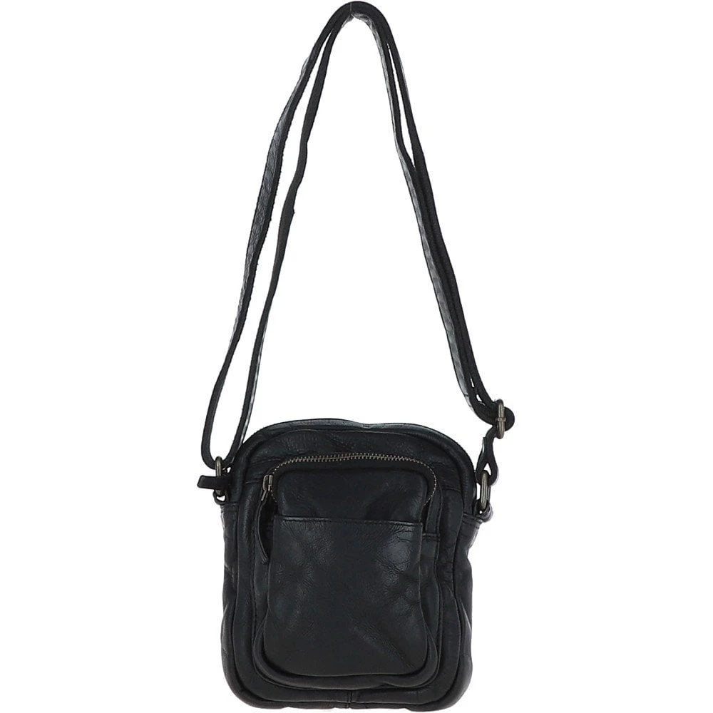 Leather Vintage Small Flight Shoulder Bag Black : FIN 3 Leather Vintage Small Flight Shoulder Bag Black : FIN