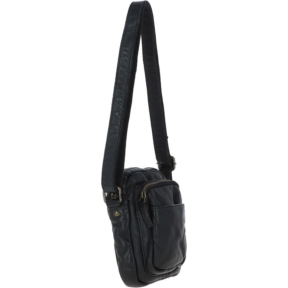 Leather Vintage Small Flight Shoulder Bag Black : FIN 6 Leather Vintage Small Flight Shoulder Bag Black : FIN - Image 4